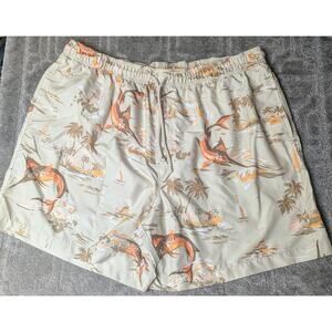 Islander Nautical Swim Trunks Mens 2XL Drawstring Mesh Lining Fish Marlin Boats